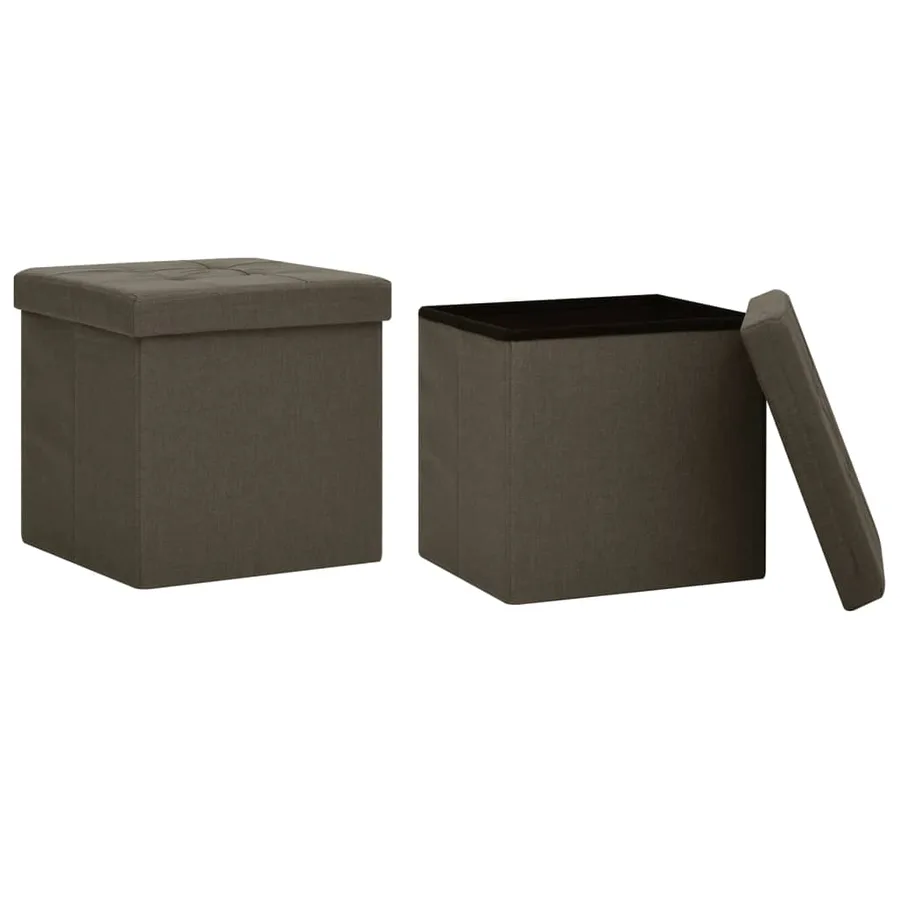 Tabourets de rangement pliables lot de 2 marron foncé faux lin - 2