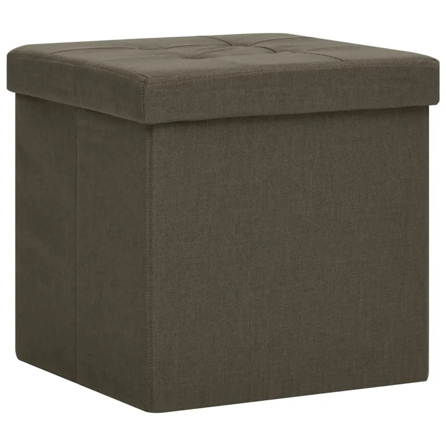 Tabourets de rangement pliables lot de 2 marron foncé faux lin - 3