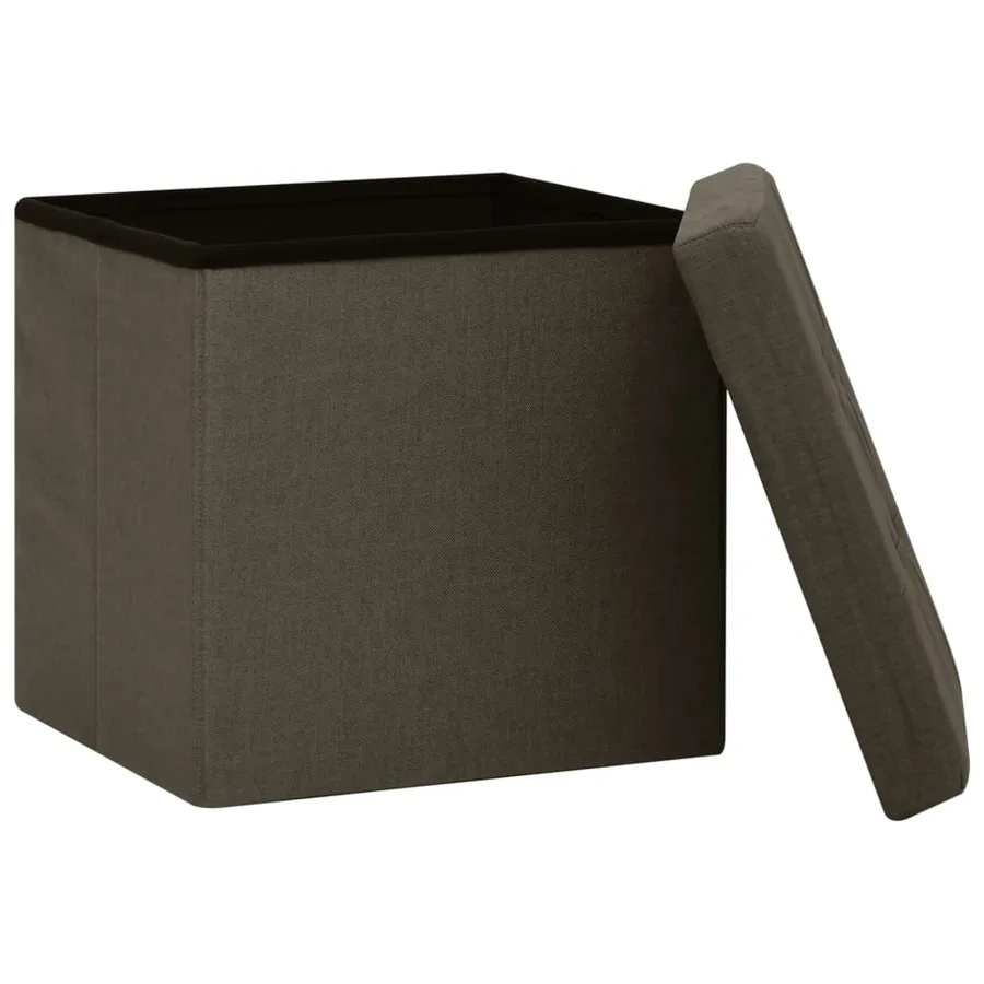 Tabourets de rangement pliables lot de 2 marron foncé faux lin - 5