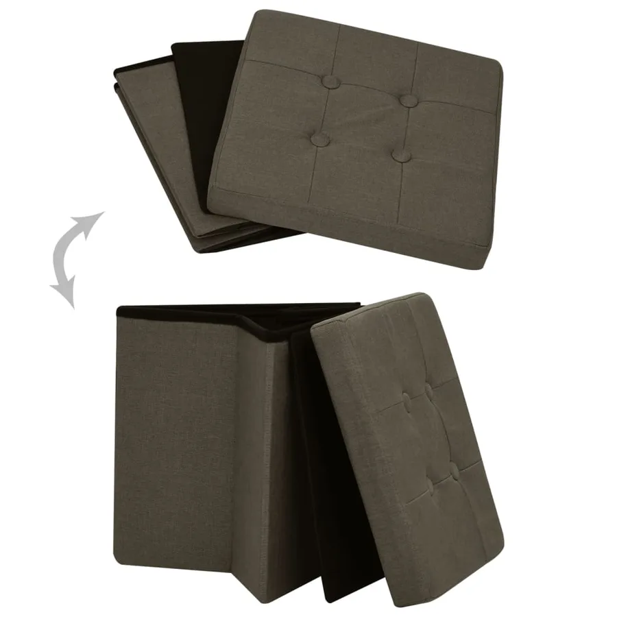 Tabourets de rangement pliables lot de 2 marron foncé faux lin - 6