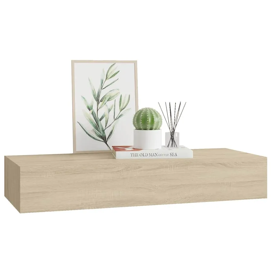 Étagère à tiroir murale chêne 60x23,5x10 cm MDF - 4