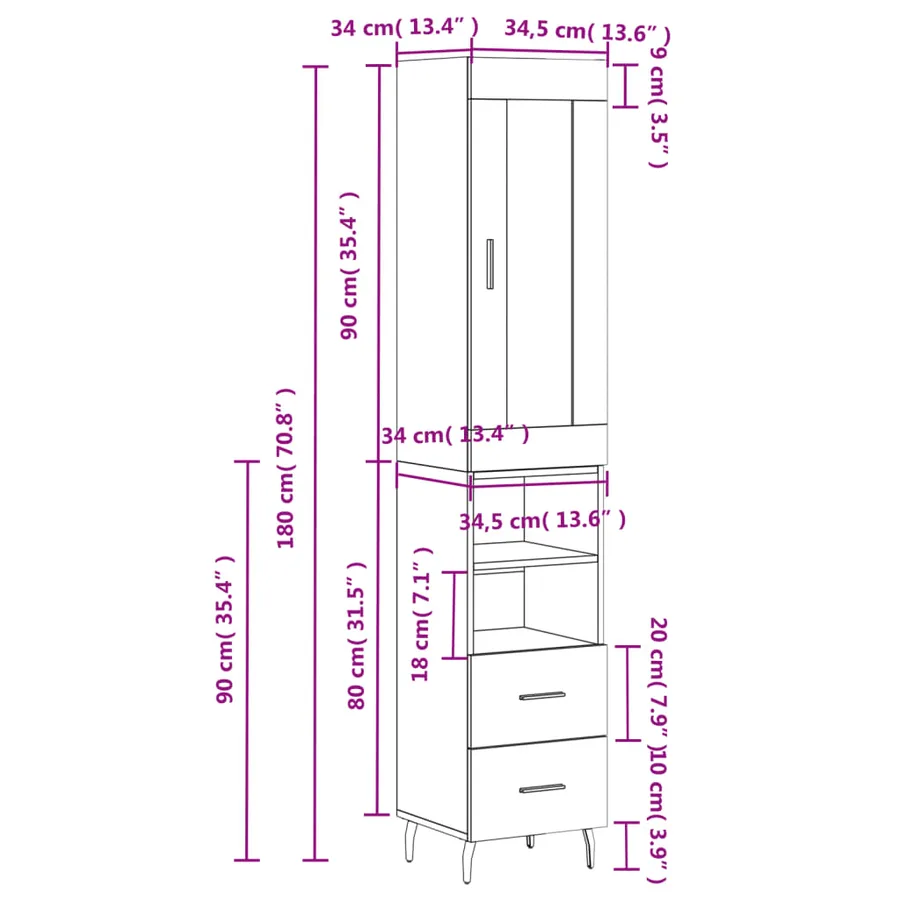 Buffet haut Sonoma gris 34,5x34x180 cm Bois d'ingénierie - 14