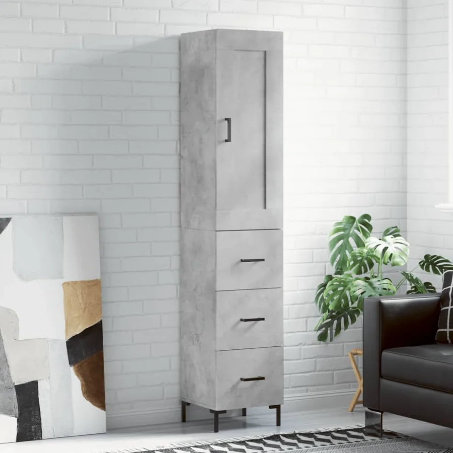Buffet haut Gris béton 34,5x34x180 cm Bois d'ingénierie