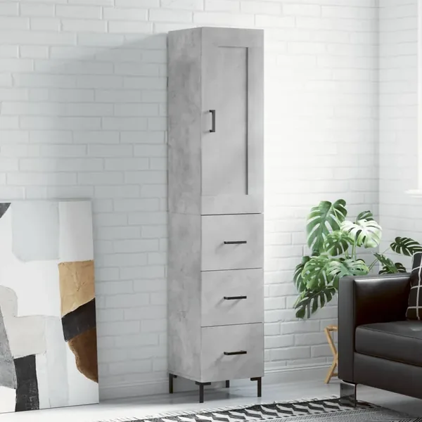 Buffet haut Gris béton 34,5x34x180 cm Bois d'ingénierie