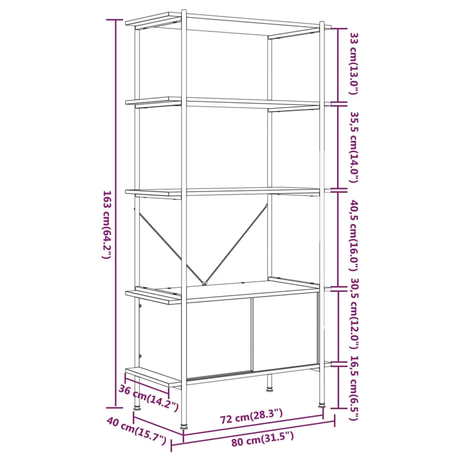 Étagère à 5 niveaux armoire 80x40x163cm Acier bois d'ingénierie - 6