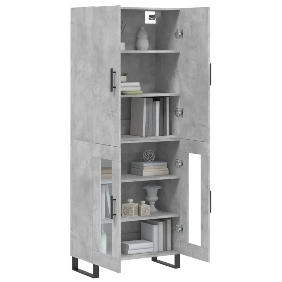 Buffet haut Gris béton 69,5x34x180 cm Bois d'ingénierie - 3