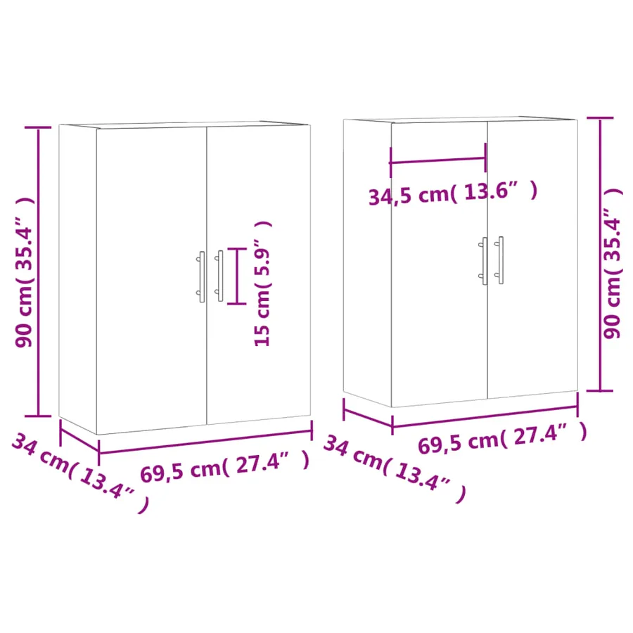 Armoires murales 2 pcs gris béton 69,5x34x90 cm - 12