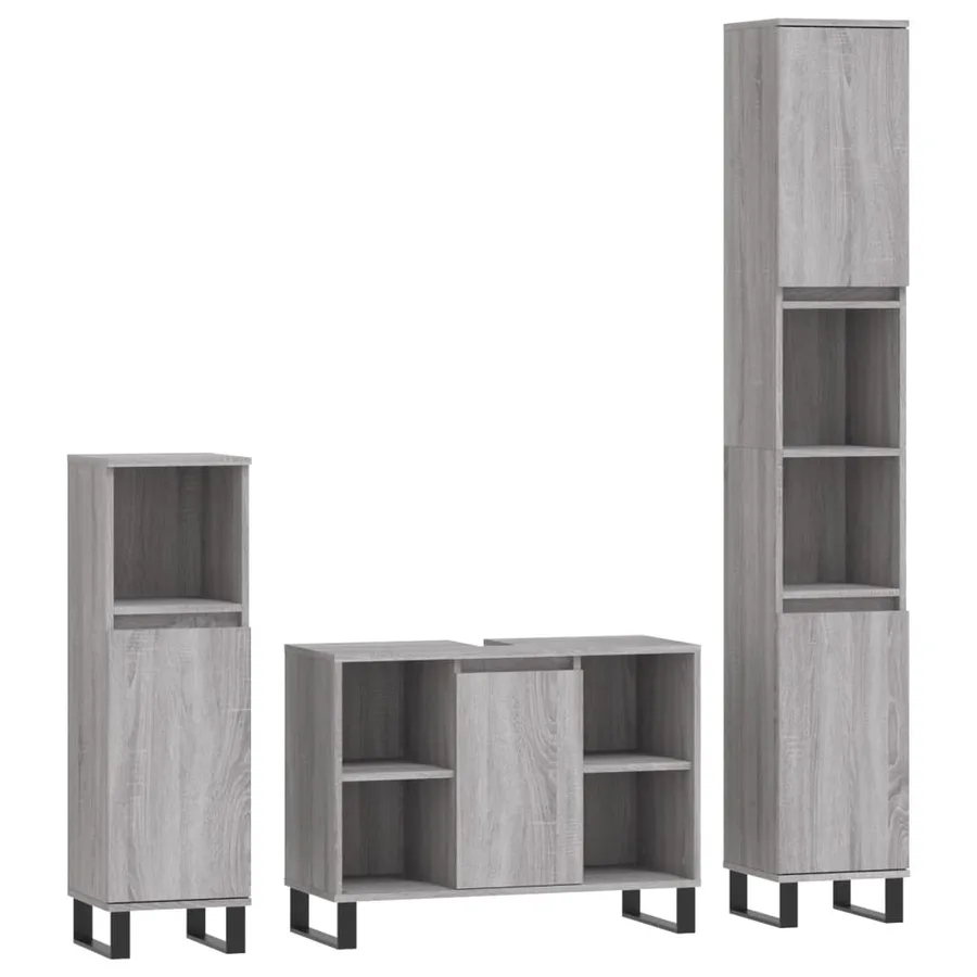 Ensemble de meubles de salle de bain 3 pcs Sonoma gris - 2