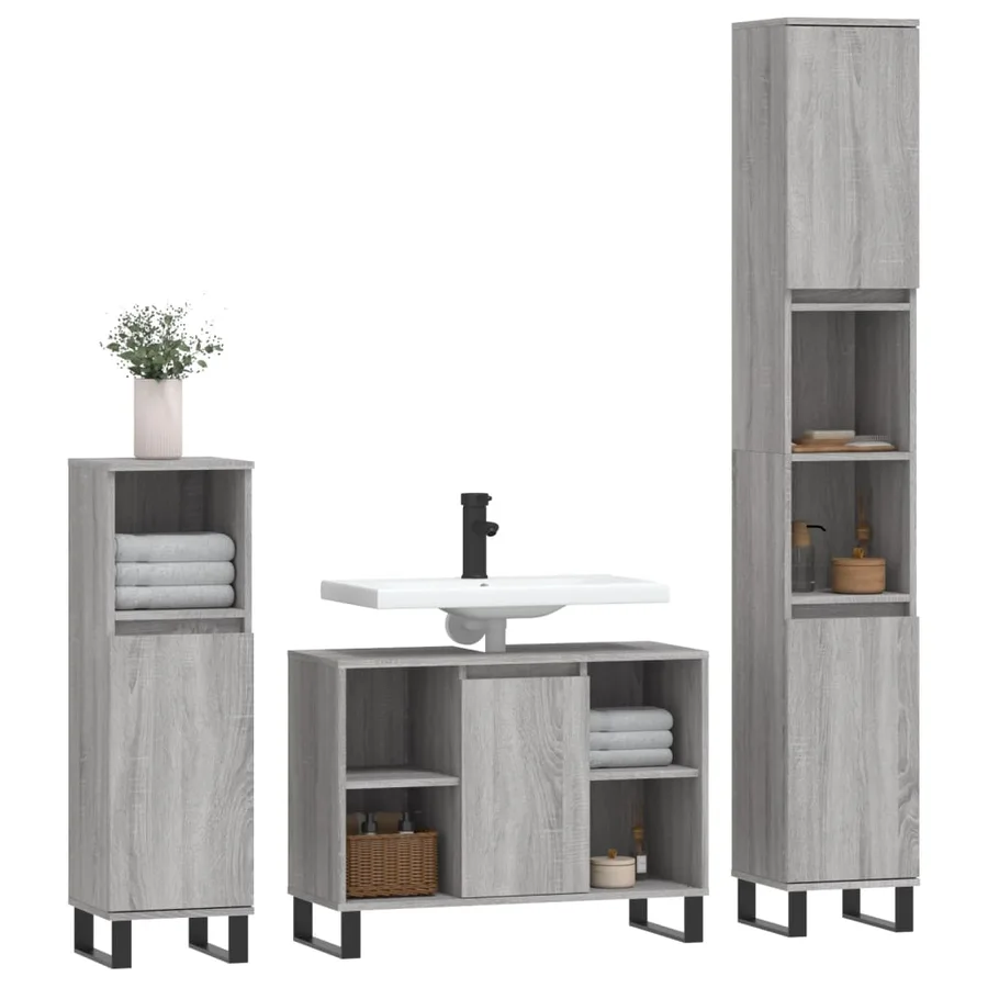 Ensemble de meubles de salle de bain 3 pcs Sonoma gris - 3