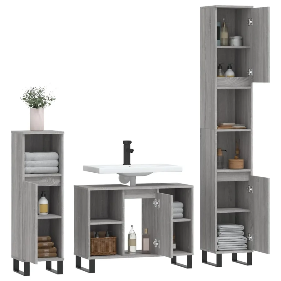 Ensemble de meubles de salle de bain 3 pcs Sonoma gris - 4