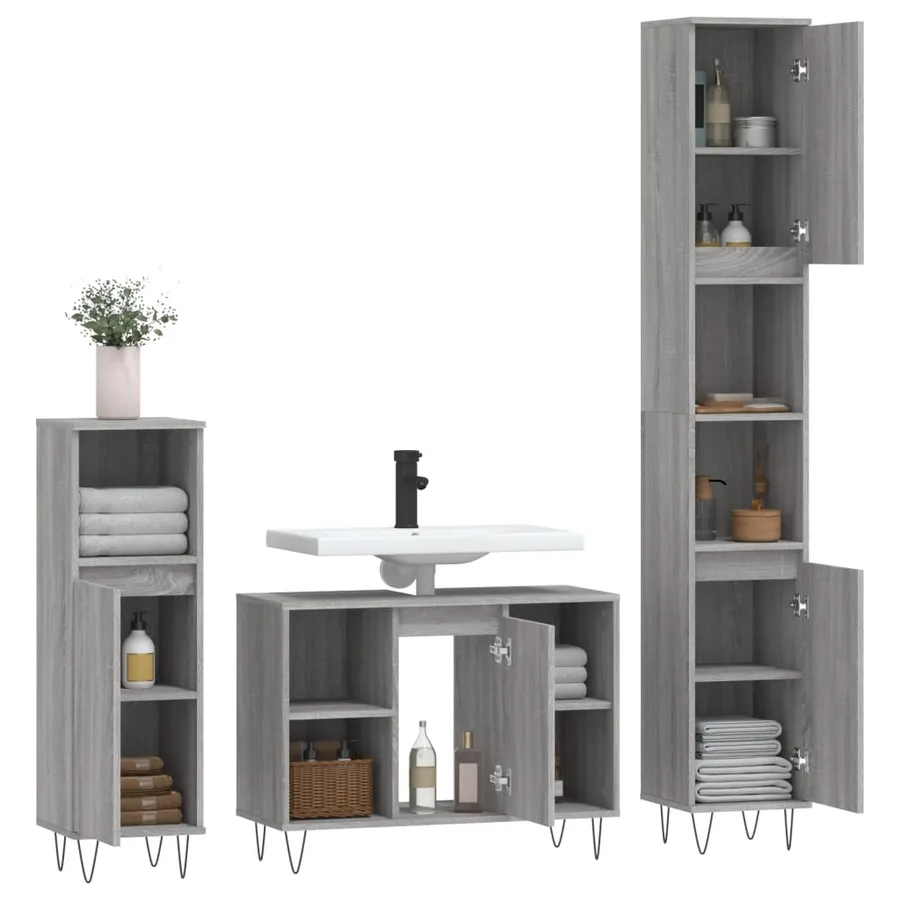 Ensemble de meubles de salle de bain 3 pcs Sonoma gris - 4