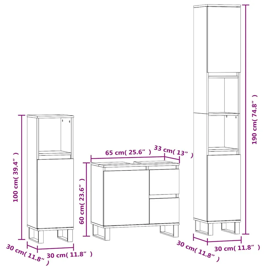 Ensemble de meubles de salle de bain 3 pcs Sonoma gris - 13
