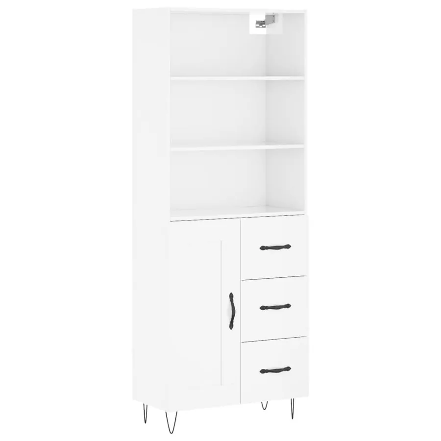 Buffet haut Blanc brillant 69,5x34x180 cm Bois d'ingénierie - 2