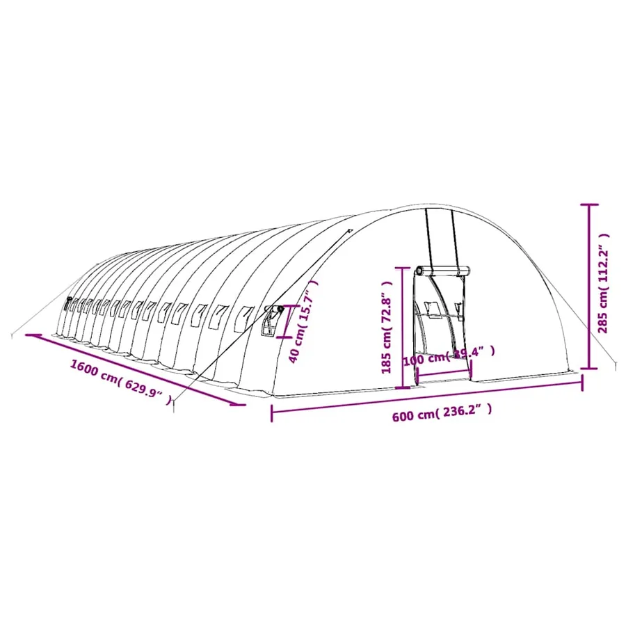 Serre avec cadre en acier blanc 96 m² 16x6x2,85 m - 12