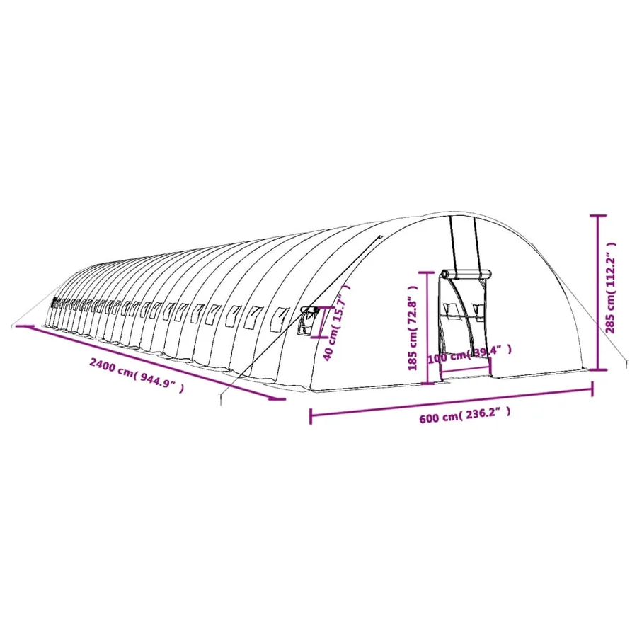 Serre avec cadre en acier vert 144 m² 24x6x2,85 m - 12