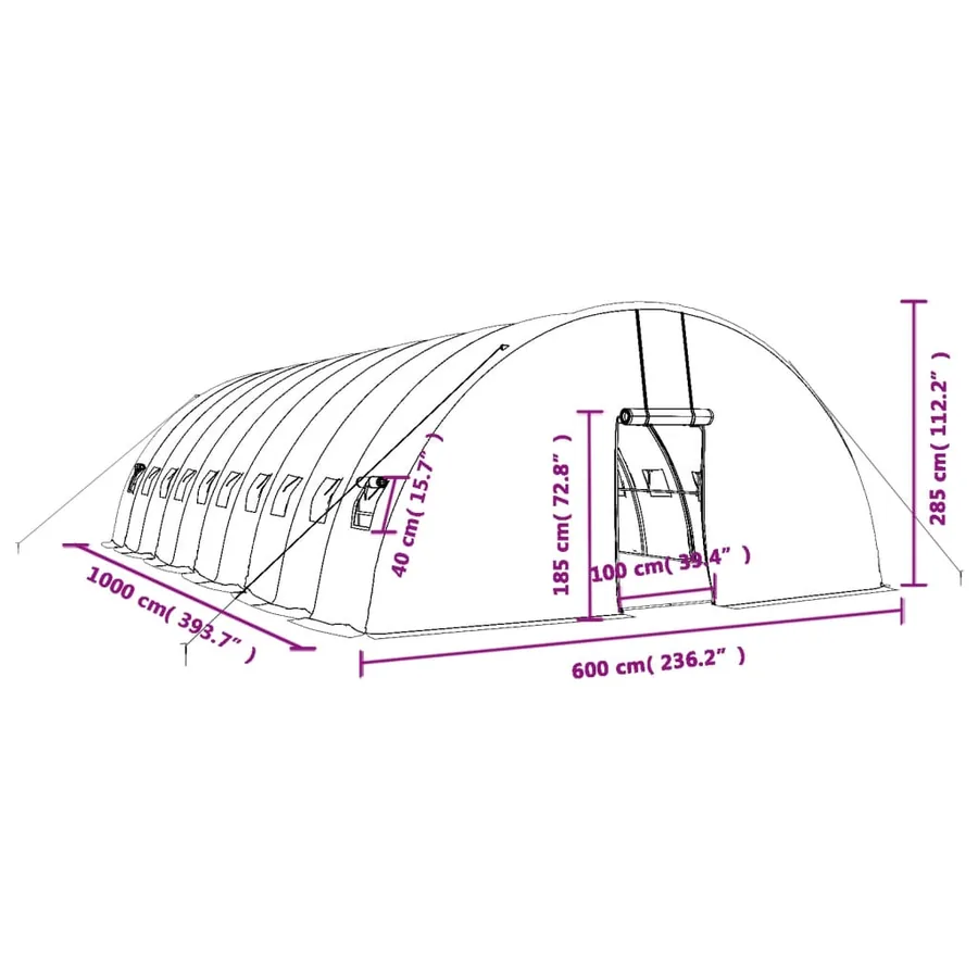 Serre avec cadre en acier vert 60 m² 10x6x2,85 m - 12