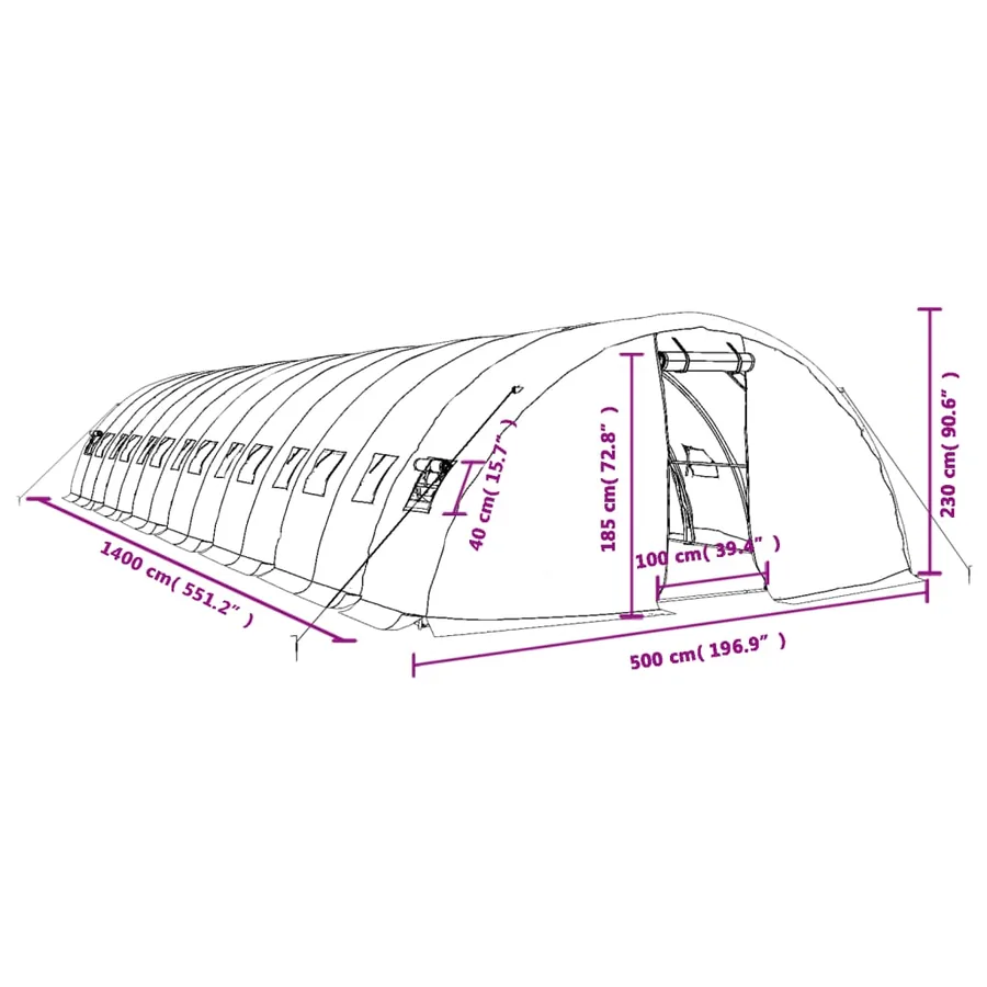 Serre avec cadre en acier blanc 70 m² 14x5x2,3 m - 12