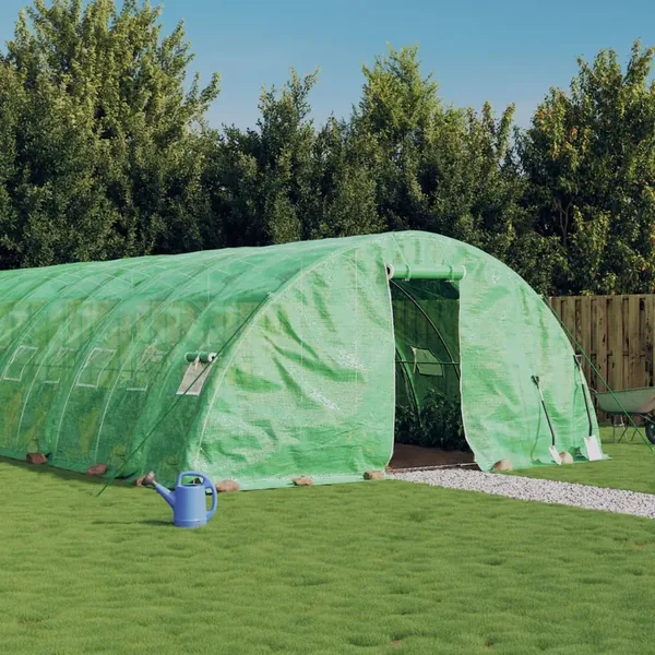 Serre avec cadre en acier vert 30 m² 6x5x2,3 m