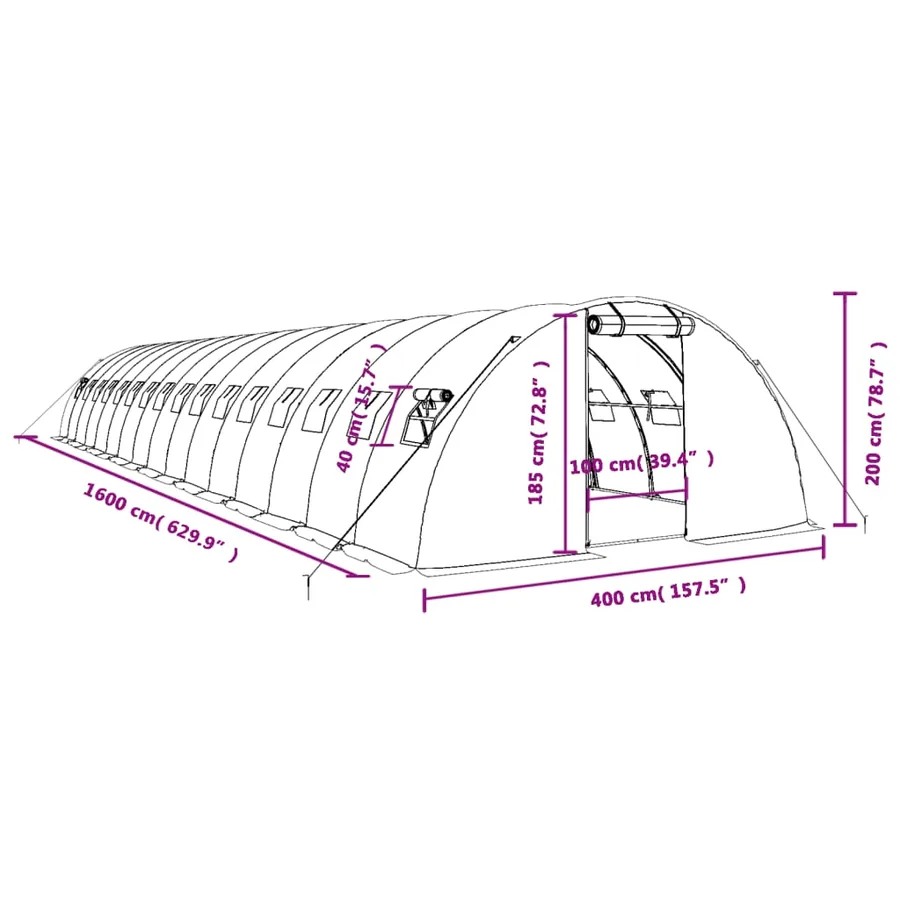 Serre avec cadre en acier blanc 64 m² 16x4x2 m - 12