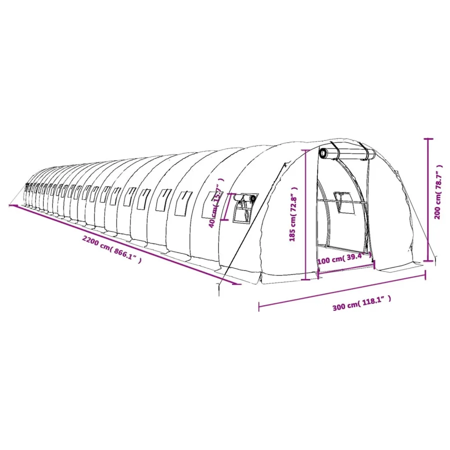 Serre avec cadre en acier blanc 66 m² 22x3x2 m - 12