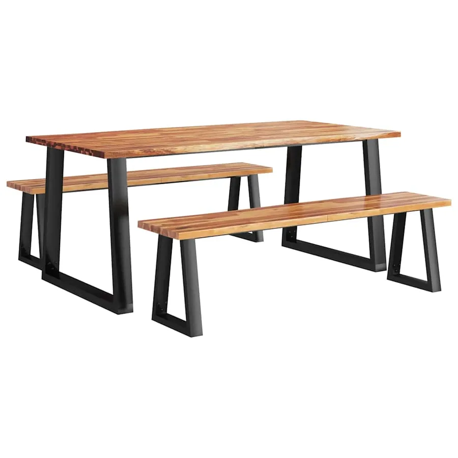 Ensemble à manger 3 pcs avec bord vivant bois massif d'acacia - 2