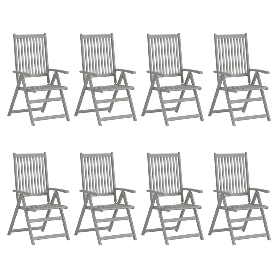 Chaises inclinables de jardin et coussins lot de 8 Gris Acacia - 2