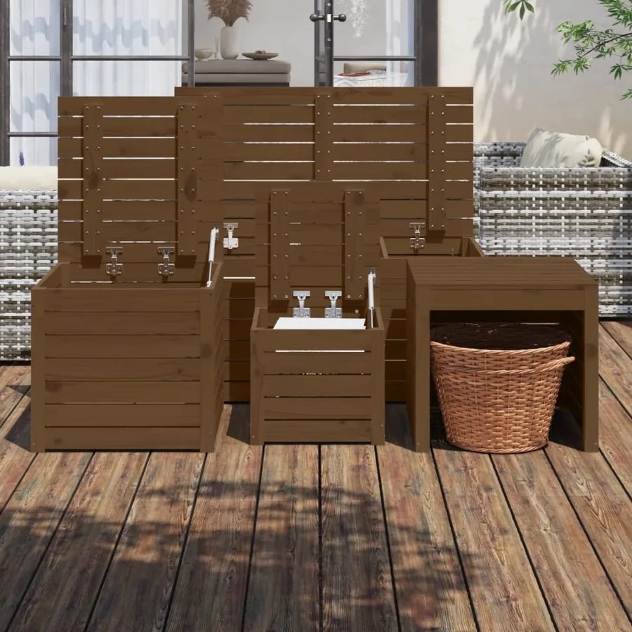 Ensemble de boîtes de jardin 4 pcs marron miel bois pin massif - 3