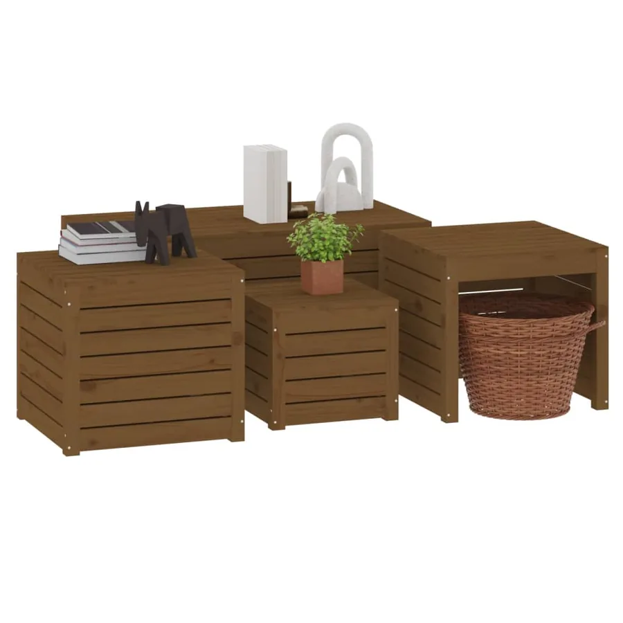 Ensemble de boîtes de jardin 4 pcs marron miel bois pin massif - 4