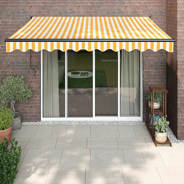 Auvent rétractable jaune et blanc 3x2,5 m tissu et aluminium