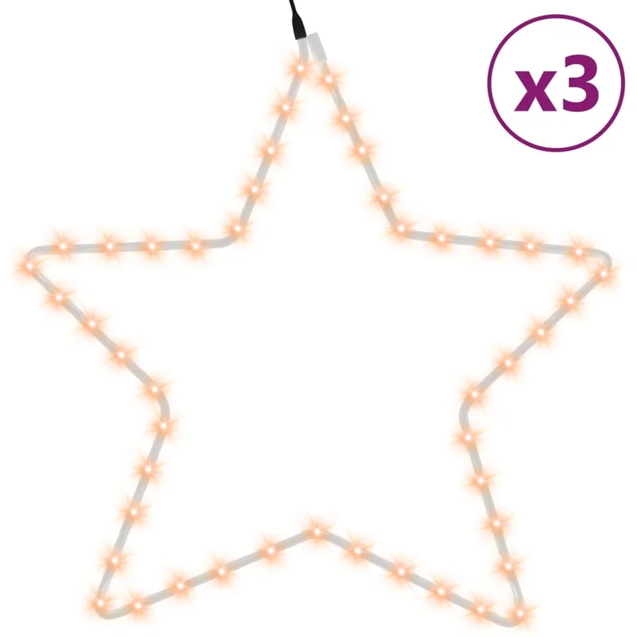 Figures d'étoiles de Noël avec 48 LED 3 pcs Blanc chaud 56 cm - 2