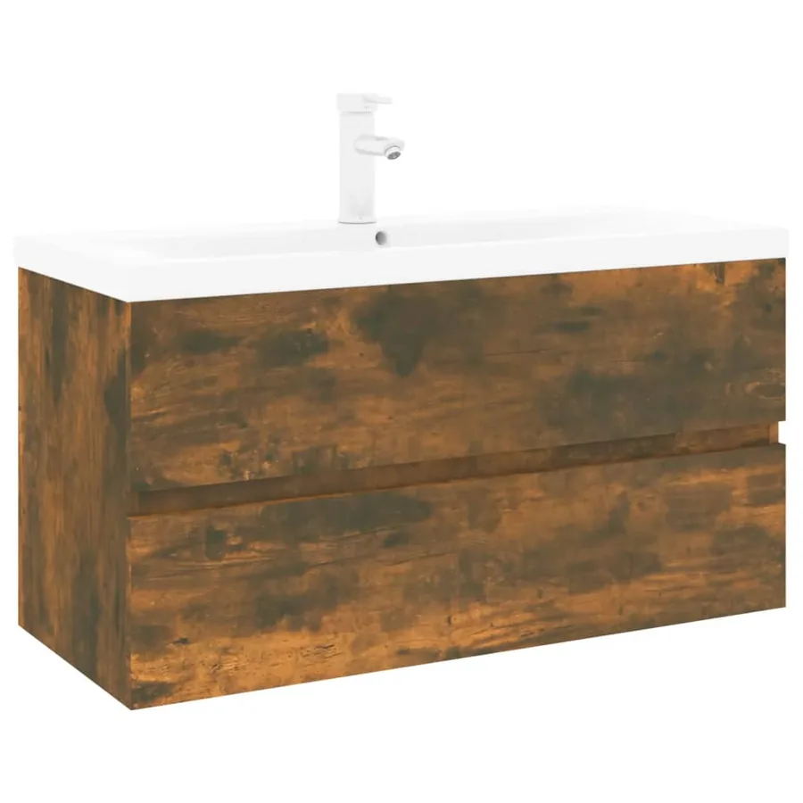 Meuble lavabo avec bassin intégré Chêne fumé Bois d'ingénierie - 2