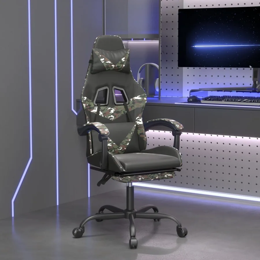 Chaise de jeu avec repose-pied Noir et camouflage Similicuir