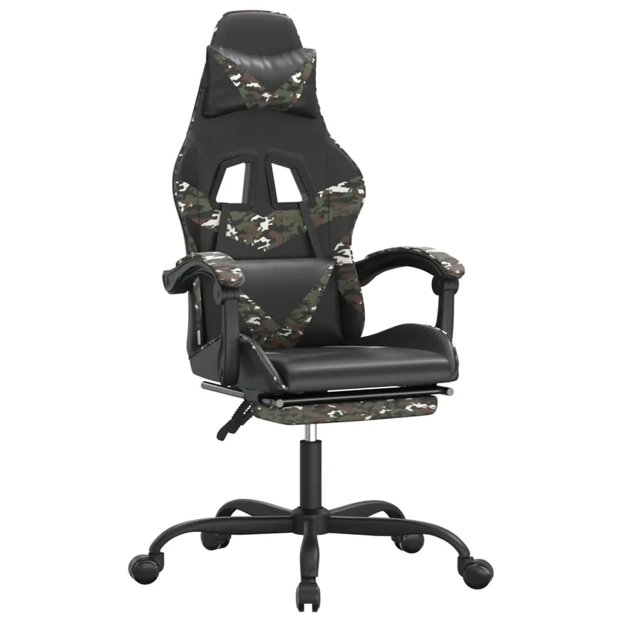 Chaise de jeu avec repose-pied Noir et camouflage Similicuir - 2