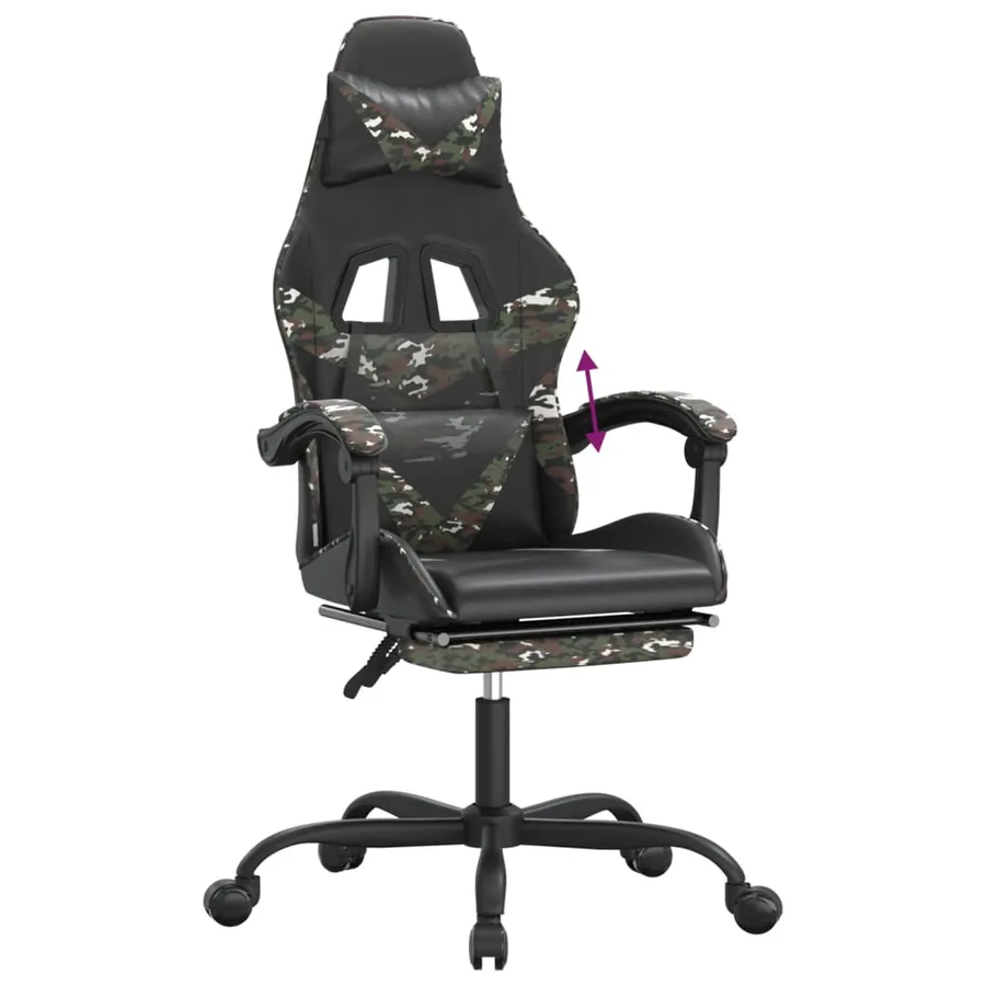Chaise de jeu avec repose-pied Noir et camouflage Similicuir - 8