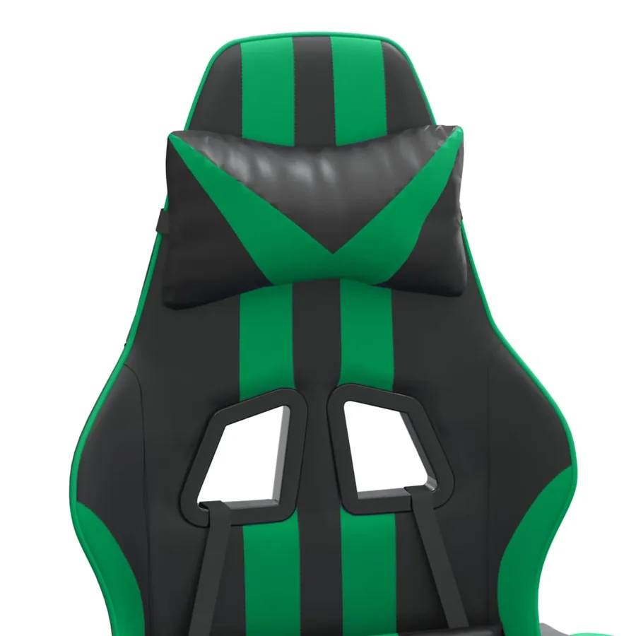 Chaise de jeu avec repose-pied Noir et vert Similicuir - 10