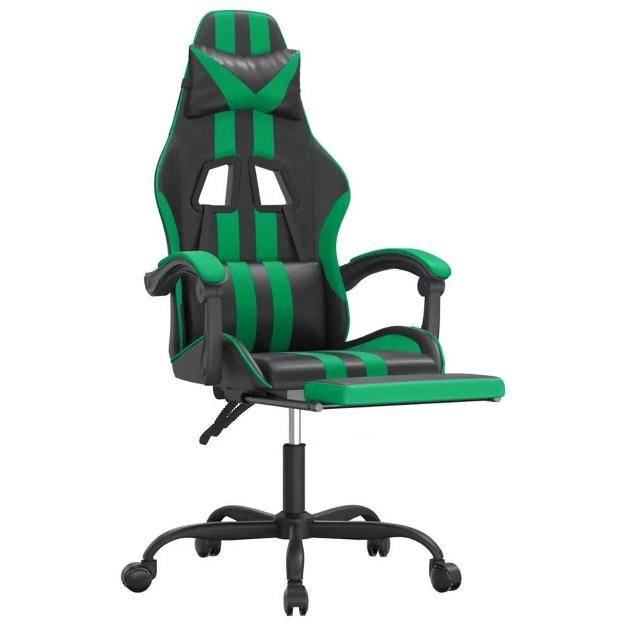 Chaise de jeu avec repose-pied Noir et vert Similicuir - 6