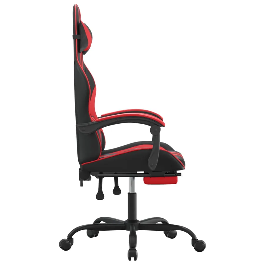 Chaise de jeu avec repose-pied Noir et rouge Similicuir - 4