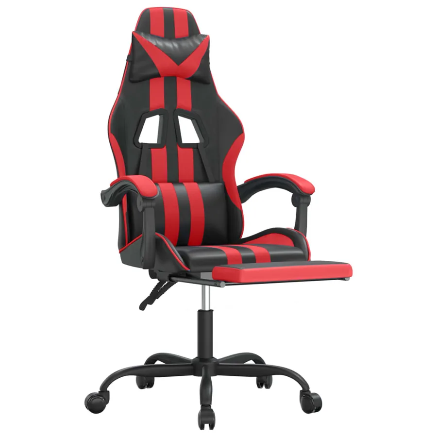 Chaise de jeu avec repose-pied Noir et rouge Similicuir - 6
