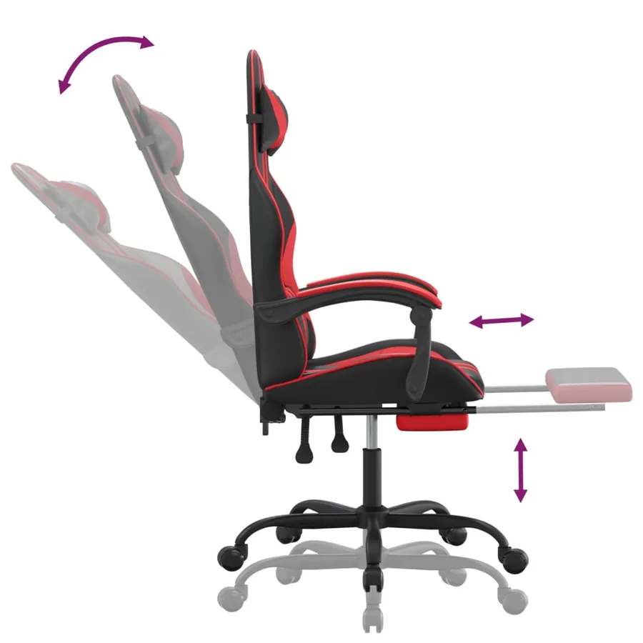 Chaise de jeu avec repose-pied Noir et rouge Similicuir - 7
