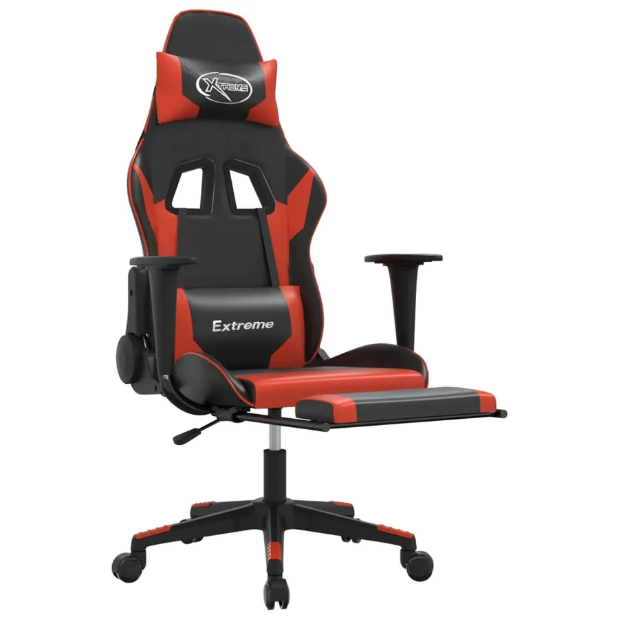 Chaise de jeu avec repose-pied Noir et rouge Similicuir - 6