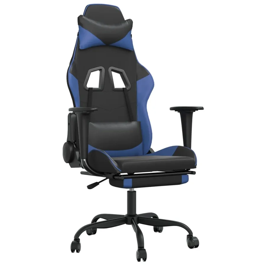 Chaise de jeu avec repose-pied Noir et bleu Similicuir - 2
