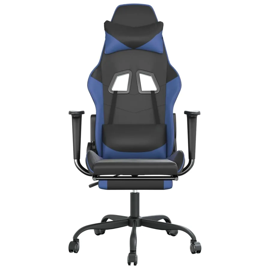 Chaise de jeu avec repose-pied Noir et bleu Similicuir - 3