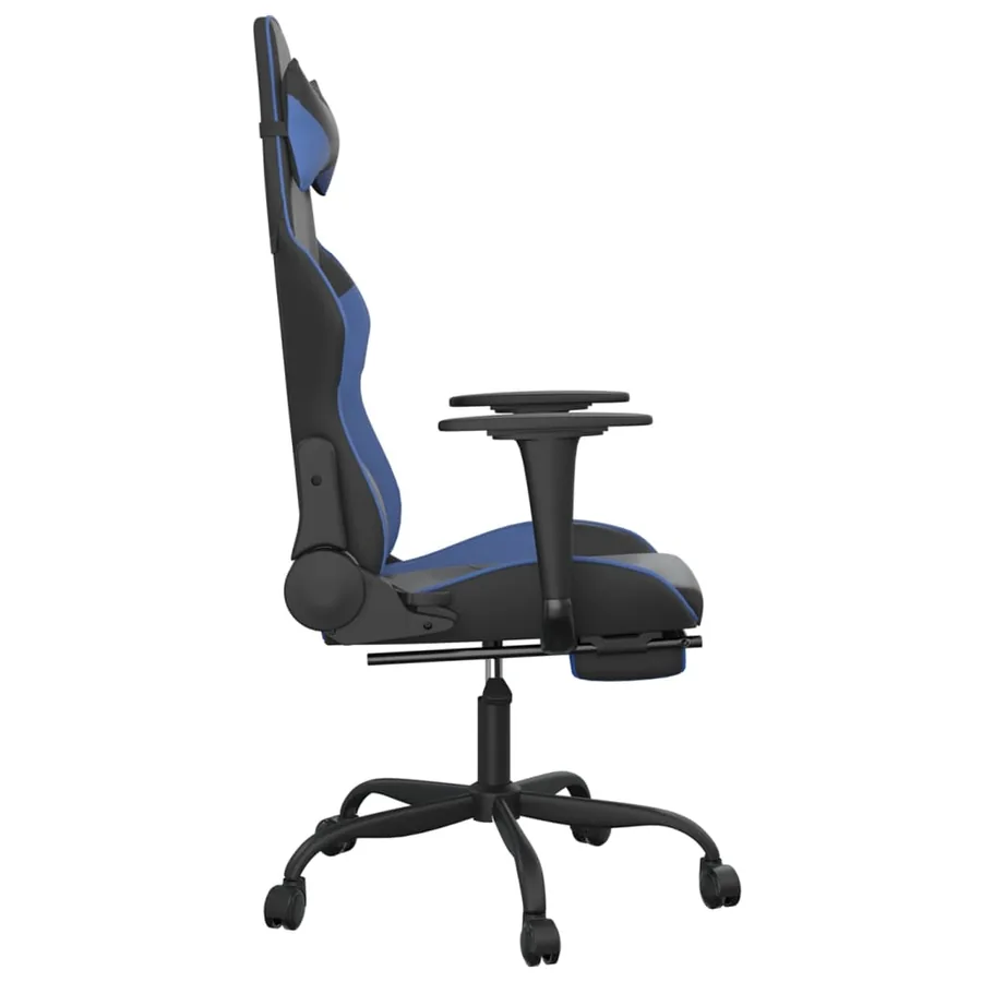 Chaise de jeu avec repose-pied Noir et bleu Similicuir - 4