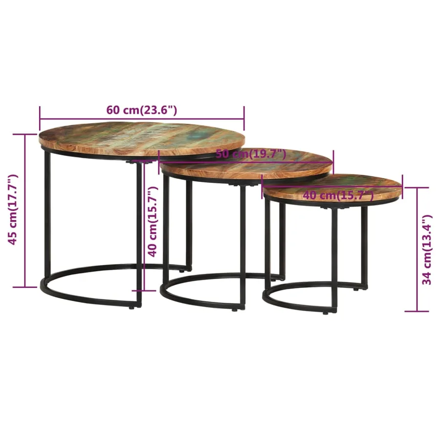 Tables gigognes 3 pcs Bois de récupération massif - 8
