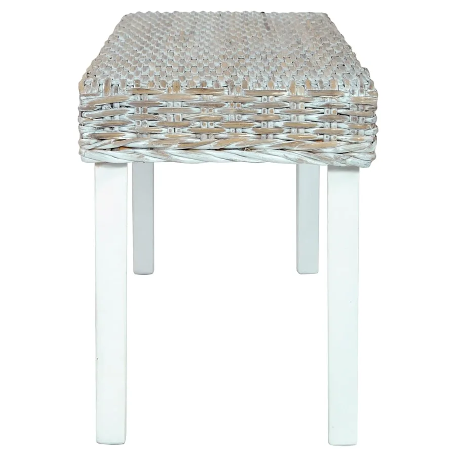 Banc 110 cm Blanc Rotin naturel kubu et bois d'acajou massif - 3