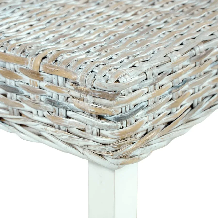 Banc 110 cm Blanc Rotin naturel kubu et bois d'acajou massif - 5