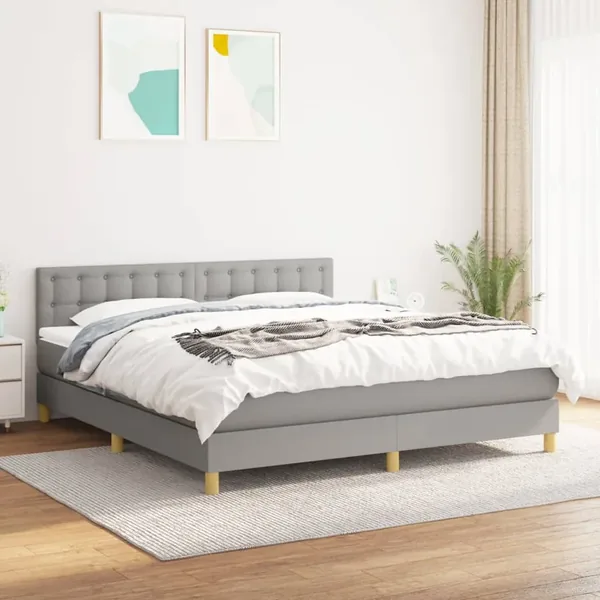 Sommier à lattes de lit avec matelas Gris clair 160x200cm Tissu