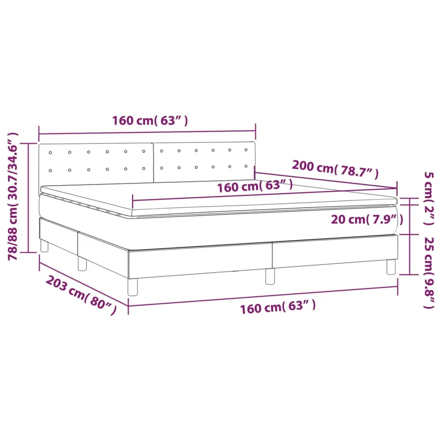 Sommier à lattes de lit avec matelas Gris clair 160x200cm Tissu - 7