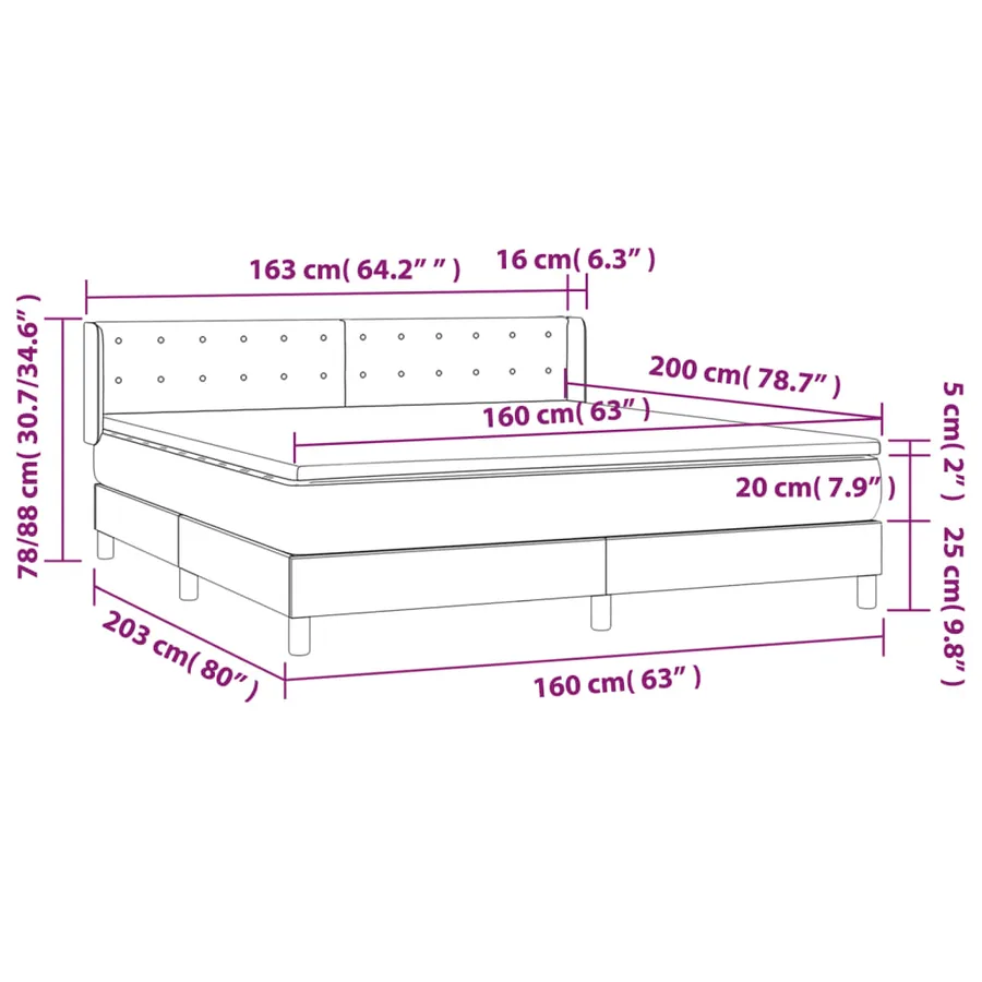 Sommier à lattes de lit avec matelas Gris clair 160x200cm Tissu - 7
