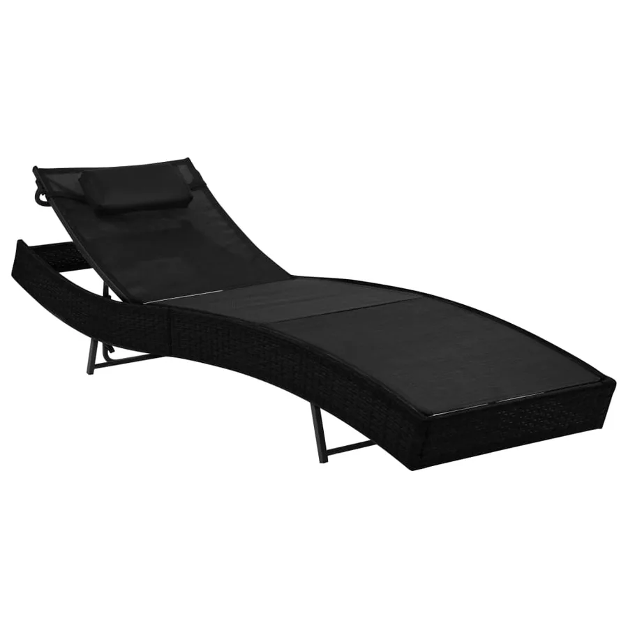 Chaise longue 2 pcs et table Résine tressée et textilène Noir - 4